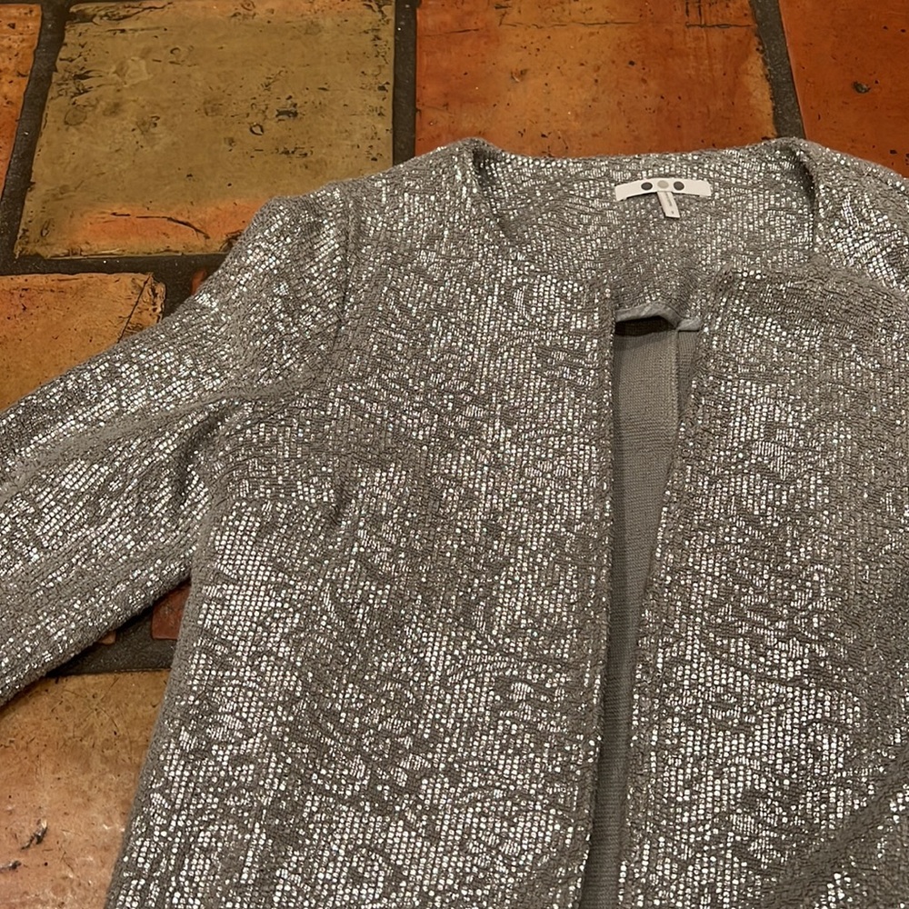 Three Dots Silver Lightweight Jacket Women’s Small Hip Length - Picture 2 of 3